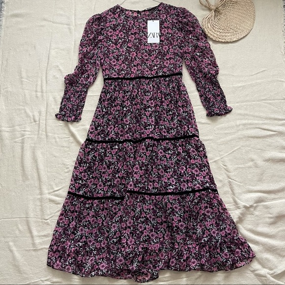 Zara Printed Midi Dress NWT - Picture 2 of 9
